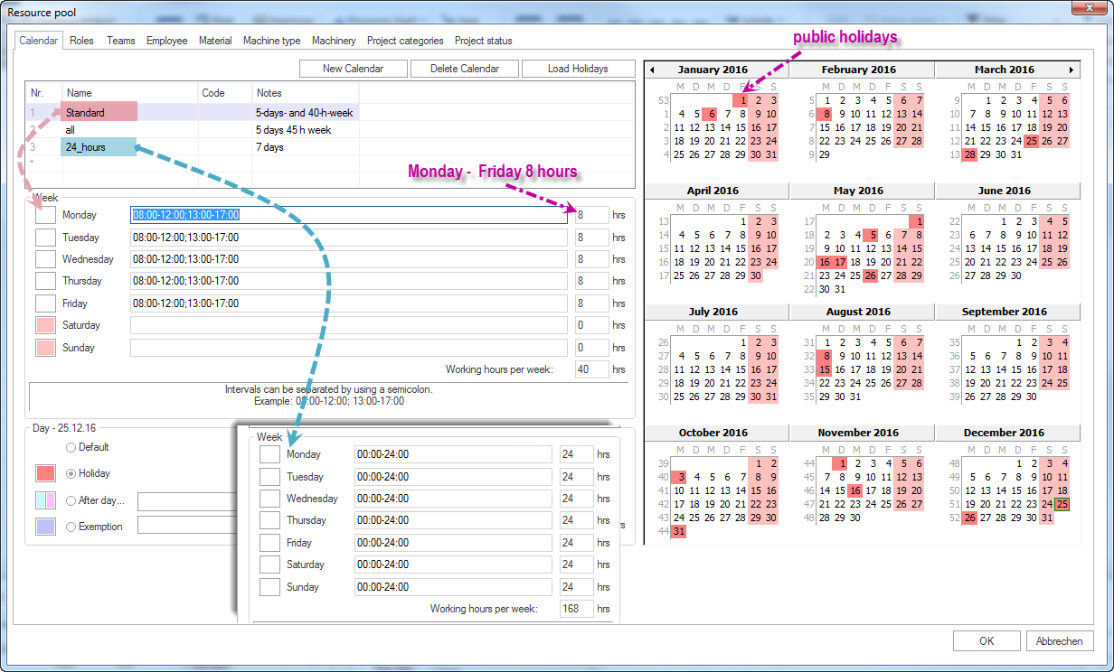 Resource pool calendar