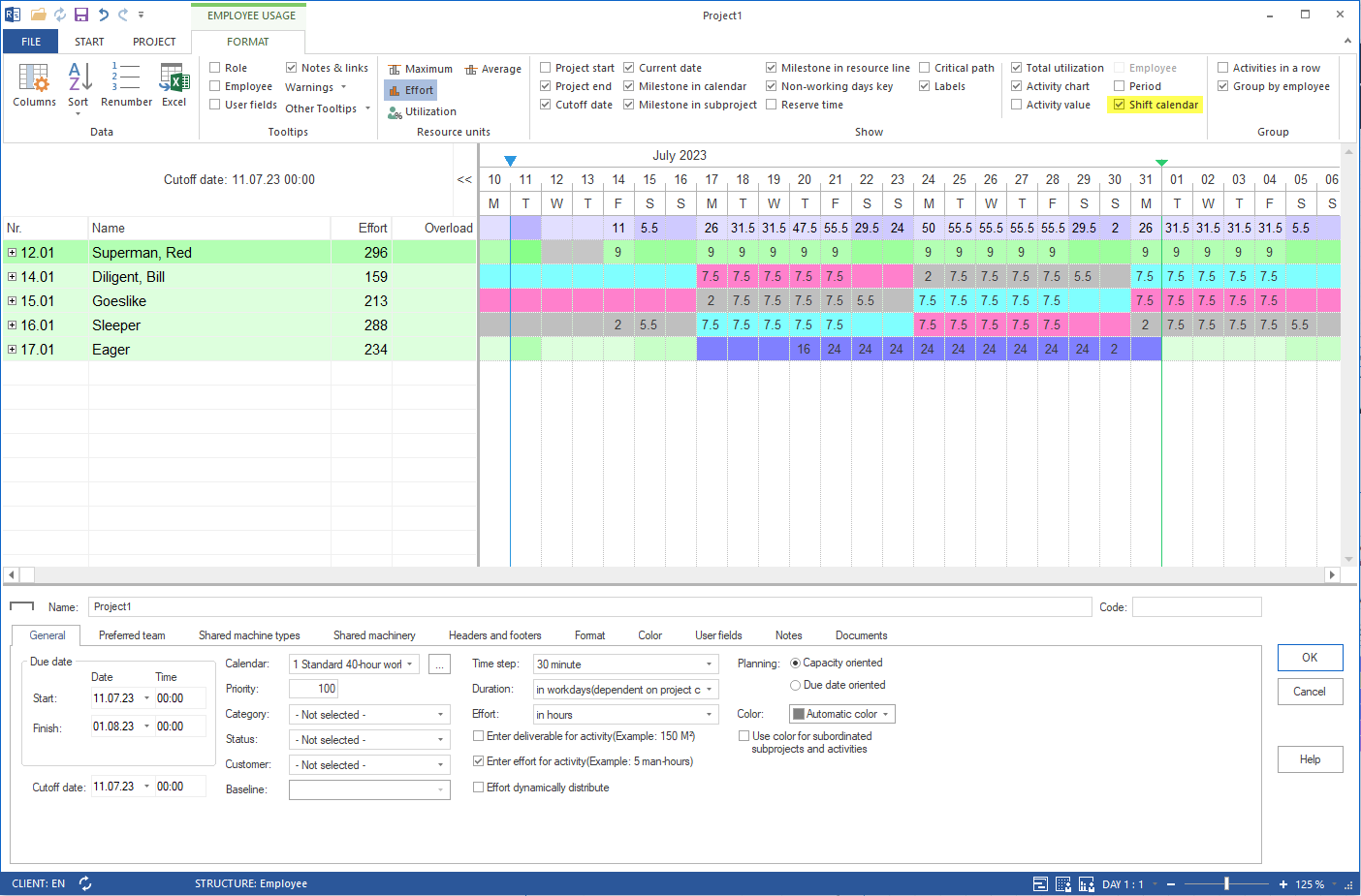 Employee shift schedule