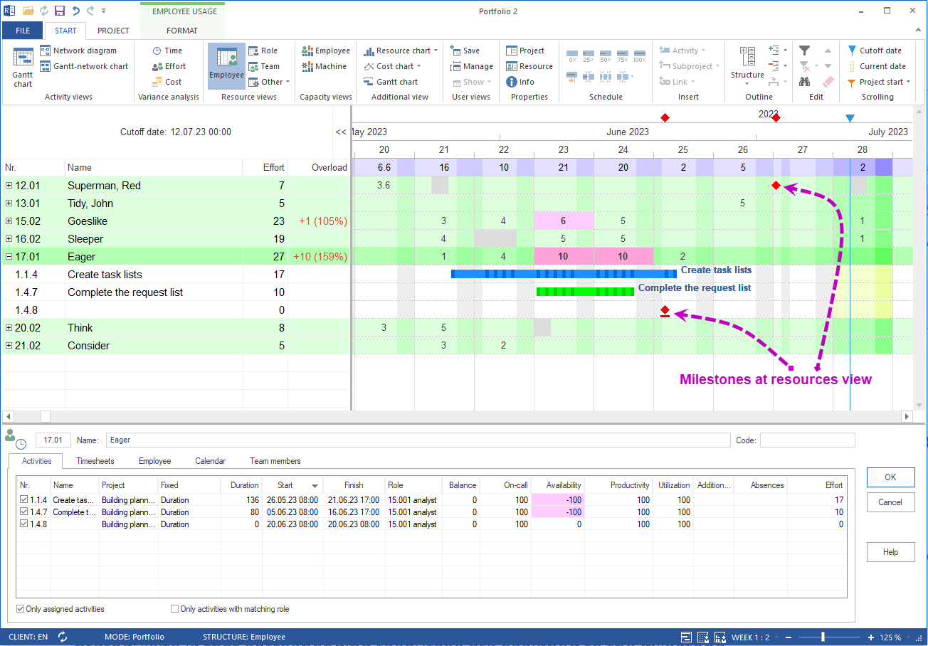 Milestones in personnel view