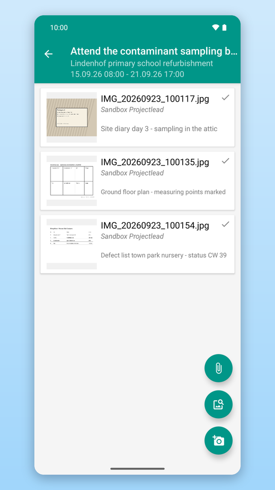 Photos and documents on the task