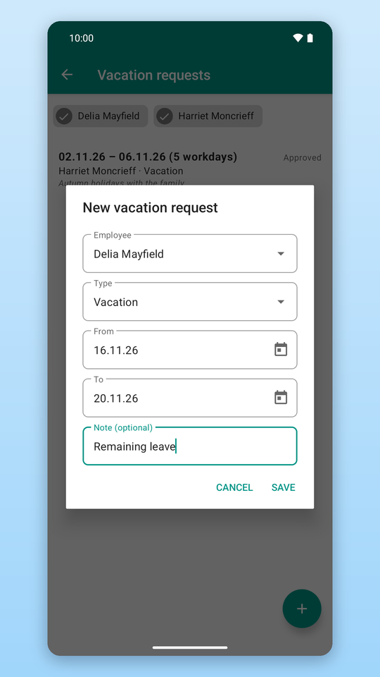 Request vacation and view the team calendar